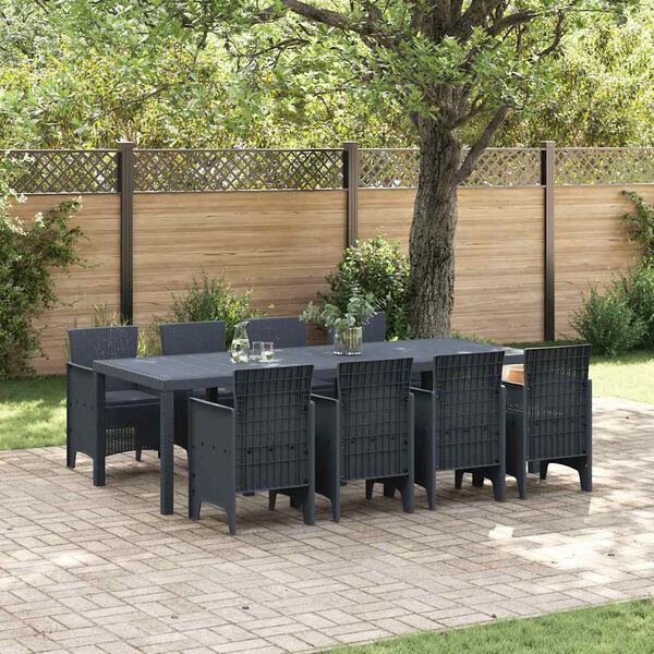 vidaXL Conjunto de Jantar para Jardim 9 pcs Antracite Rattan Polt