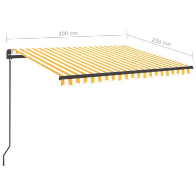 vidaXL Toldo automático LED e sensor de vento 3x2,5 m amarelo/branco