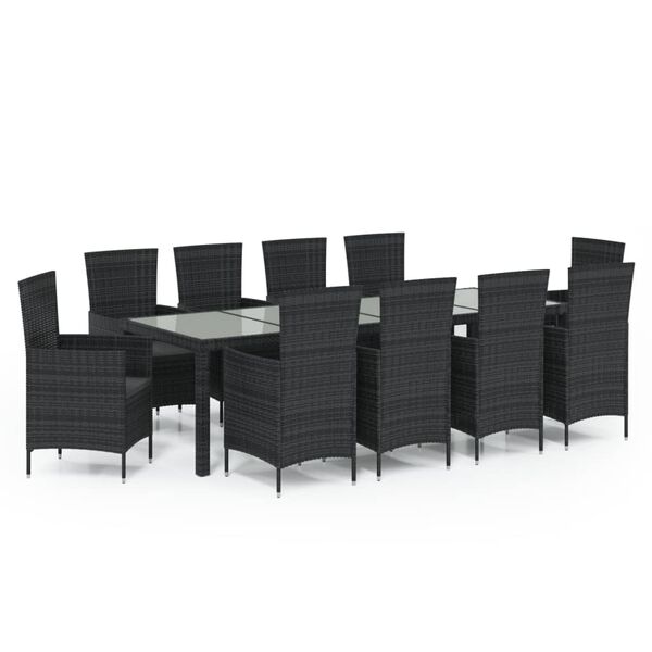 vidaXL 11 pcs conjunto jantar exterior com almofad&otilde;es vime PE preto
