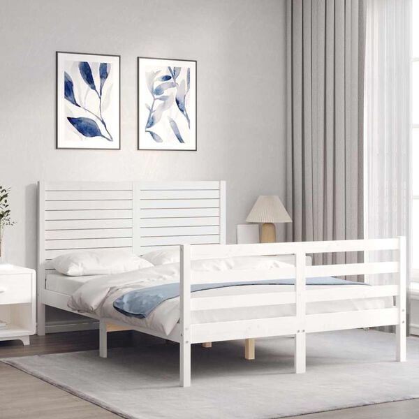 vidaXL Estrutura de cama com cabeceira 140x190cm madeira maciça branco