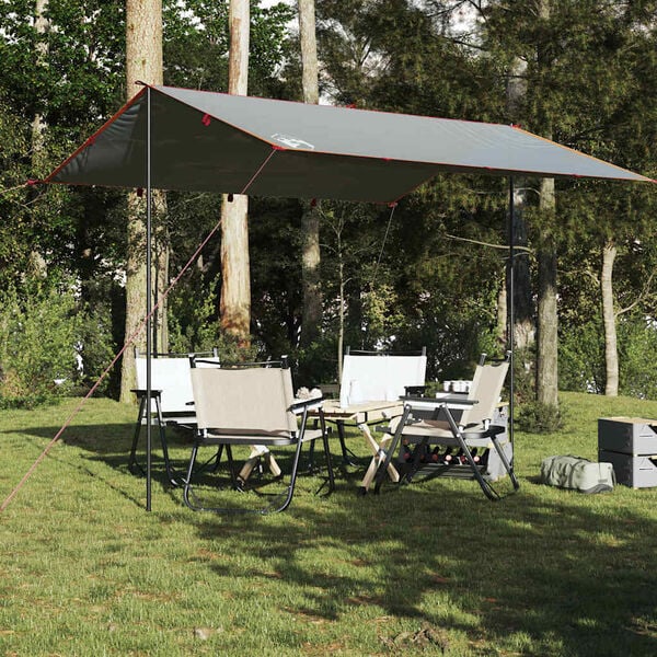 vidaXL Lona de campismo 360x294 cm impermeável cinzento e laranja