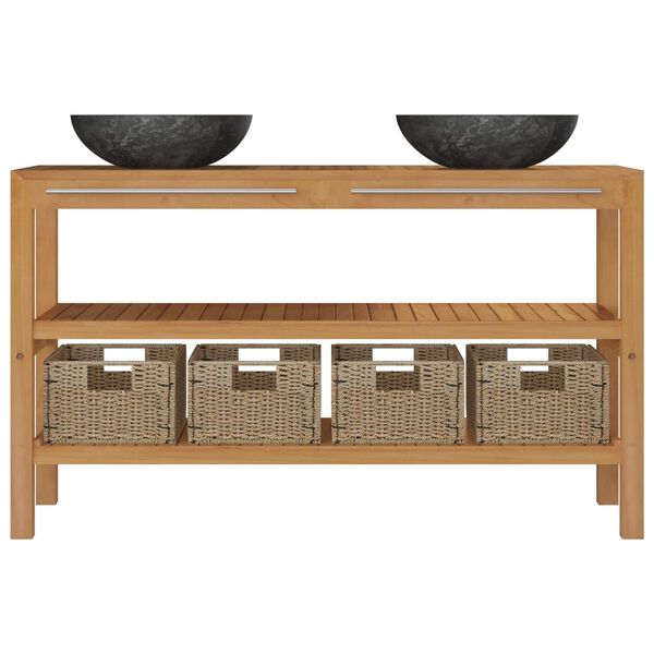 vidaXL Arm&aacute;rio de casa de banho teca maci&ccedil;a + lavat&oacute;rios m&aacute;rmore preto