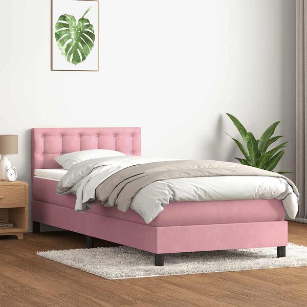 vidaXL Cama com molas/colch&atilde;o rosa 80x210 cm veludo