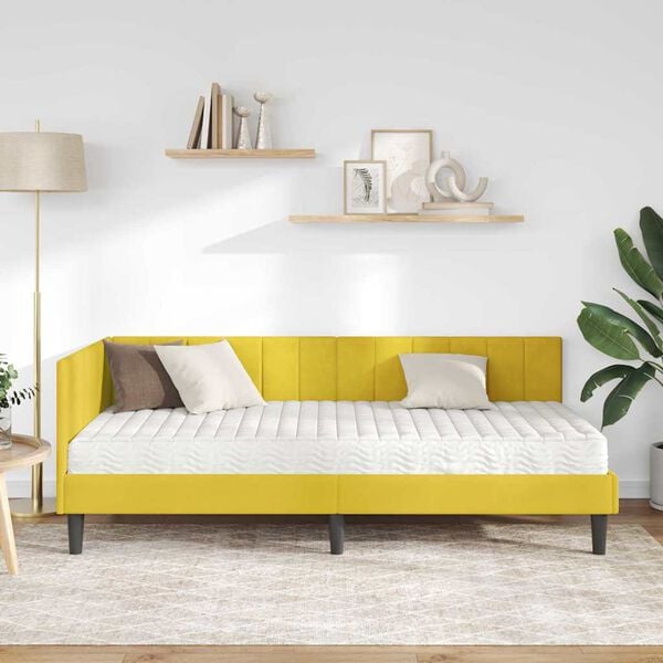 vidaXL Estrutura de Cama de Canto com Colchão 2 pcs Amarelo Veludo