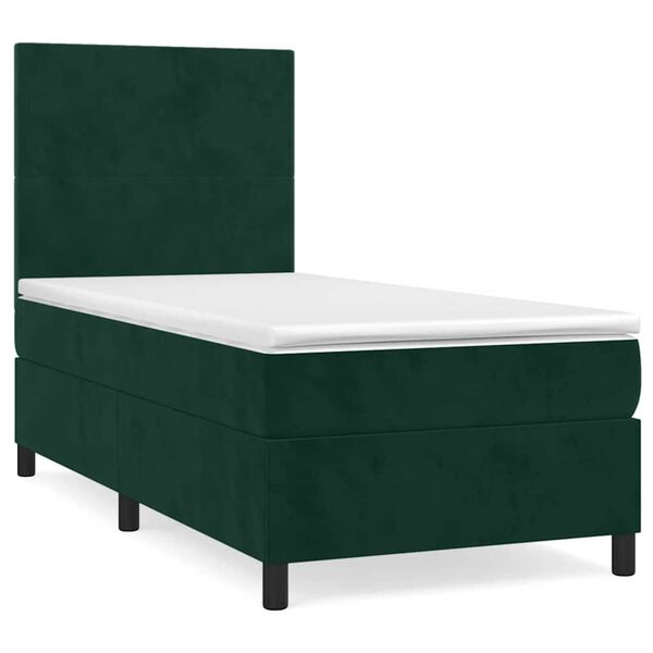 vidaXL Cama com molas/colch&atilde;o 100x200 cm veludo verde-escuro