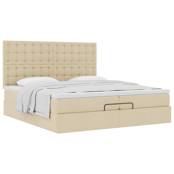 vidaXL Estrutura de cama otomana com colch&otilde;es tecido creme 200x200cm