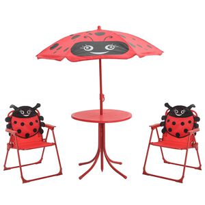 vidaXL 3 pcs conjunto bistr&ocirc; de jardim infantil c/ guarda-sol vermelho