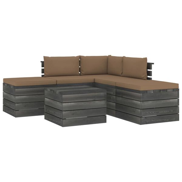 vidaXL 6 pcs conjunto lounge de paletes com almofad&otilde;es pinho maci&ccedil;o