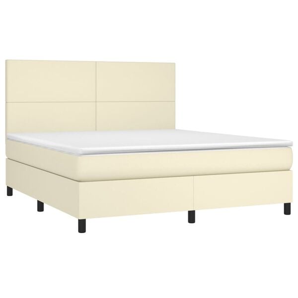 vidaXL Cama box spring c/ colch&atilde;o/LED 180x200cm couro artificial creme