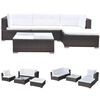 vidaXL 5 pcs conjunto lounge jardim c/ almofad&otilde;es vime PE castanho
