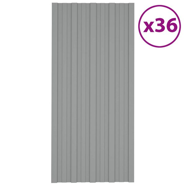 vidaXL Painel de telhado 36 pcs Cinzento 100 x 45 cm A&ccedil;o galvanizado