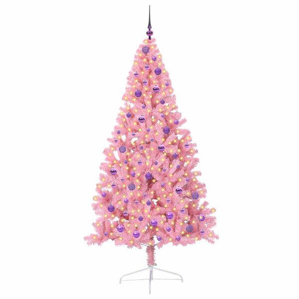 vidaXL Árvore de Natal Artificial Pré-iluminada Rosa 210 cm PVC