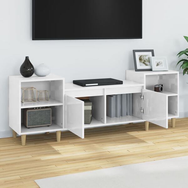 vidaXL Móvel de TV 160x35x55 cm derivados de madeira branco brilhante