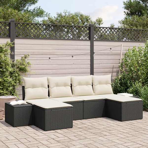 vidaXL Conjunto de Sof&aacute; de Jardim com almofada 6 pcs Preto vime PE