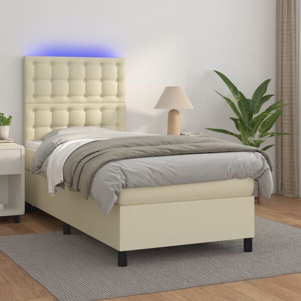 vidaXL Cama box spring c/ colch&atilde;o/LED 80x200 cm couro artificial creme