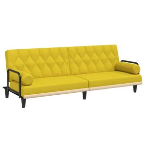 vidaXL Sof&aacute;-cama com apoio de bra&ccedil;os tecido amarelo-claro