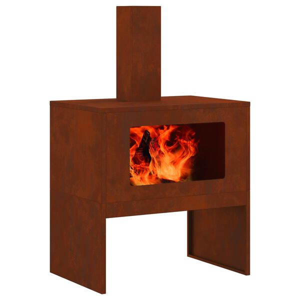 vidaXL Fire Pit Castanho 60 x 40 x 96 cm A&ccedil;o resistente &agrave;s intemp&eacute;ries