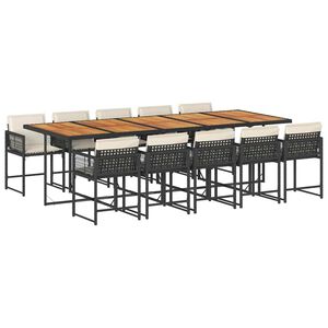 vidaXL 11 pcs conjunto de jantar p/ jardim c/ almofad&otilde;es vime PE preto