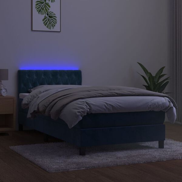vidaXL Cama box spring c/ colch&atilde;o/LED 100x200 cm veludo azul-escuro