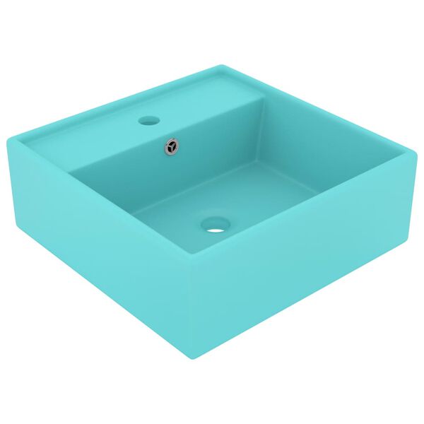 vidaXL Lavatório luxuoso quadrado 41x41 cm cerâmica verde-claro mate