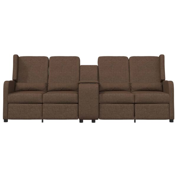 vidaXL Sof&aacute; reclin&aacute;vel 4 lugares c/ suporte copos tecido castanho