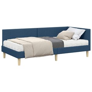 vidaXL Estrutura de Cama de Canto com Colch&atilde;o Outros 2 pcs Azul tecido