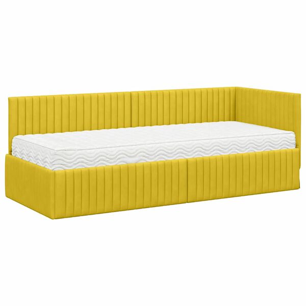 vidaXL Estrutura de Cama de Canto com Colch&atilde;o 2 pcs Amarelo Veludo