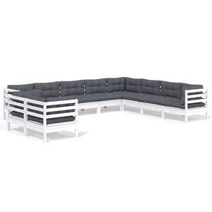 vidaXL 10 pcs conj. lounge de jardim c/ almofad&otilde;es pinho maci&ccedil;o branco