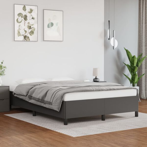 vidaXL Estrutura de cama 140x200 cm couro artificial cinzento
