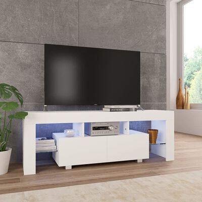 vidaXL Móvel de TV com luzes LED 130x35x45 cm alto brilho branco