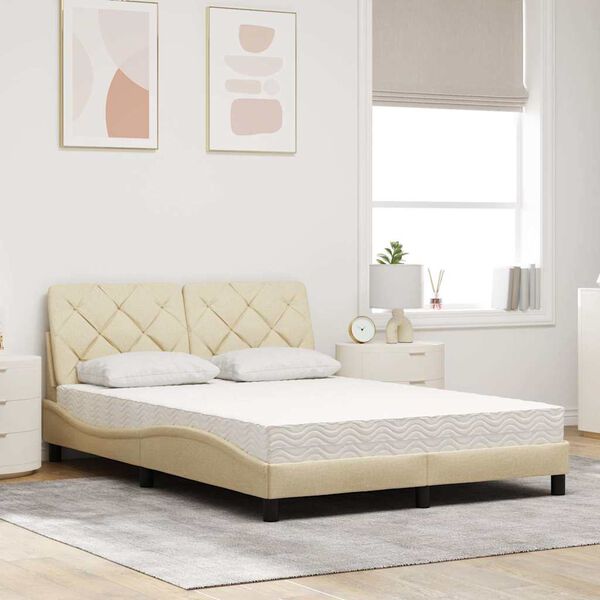 vidaXL Cama com colch&atilde;o 120x200 cm tecido cor creme