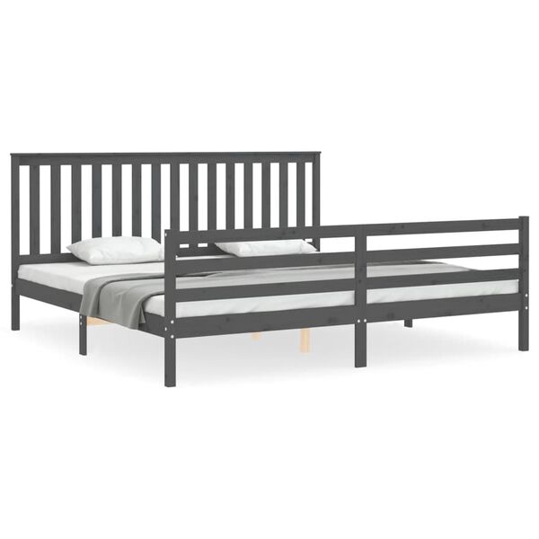 vidaXL Estrutura de cama com cabeceira 200x200 cm madeira maciça cinza
