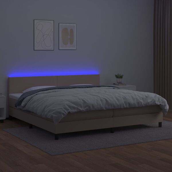 vidaXL Cama box spring c/colch&atilde;o/LED 200x200cm couro artif. cappuccino