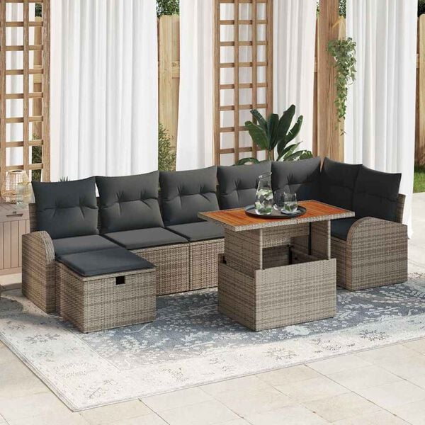 vidaXL Conjunto de Sof&aacute; de Jardim 8 pcs Cinzeto Rattan Sint&eacute;tico