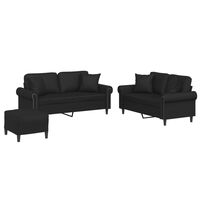 vidaXL 3 pcs conjunto de sofás com almofadas couro artificial preto