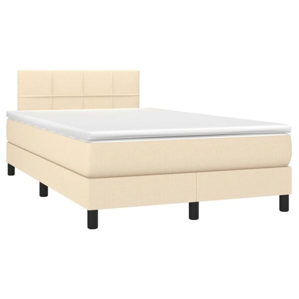 vidaXL Cama box spring c/ colch&atilde;o e LED 120x200 cm tecido cor creme