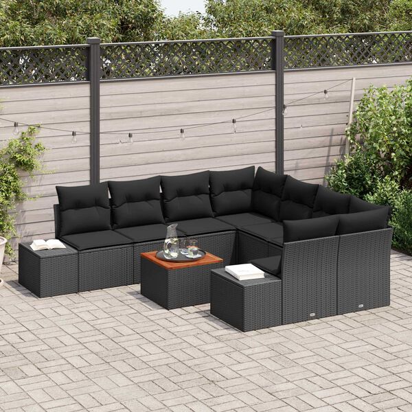 vidaXL Conjunto de Sofá de Jardim 9 pcs Preto
