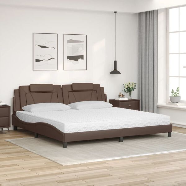 vidaXL Cama Viana com colch&atilde;o 200x200 cm couro artificial castanho