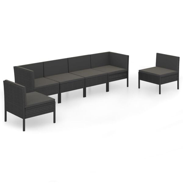 vidaXL 6 pcs conjunto lounge de jardim c/ almofad&otilde;es vime PE preto