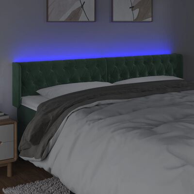 vidaXL Cabeceira cama c/ luzes LED veludo 203x16x78/88 cm verde-escuro