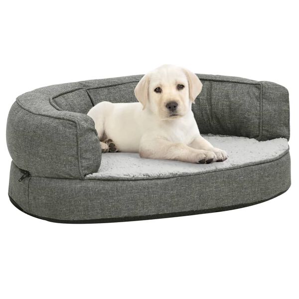vidaXL Cama para c&atilde;es ergon&oacute;mica 60x42cm aspeto linho pel&uacute;cia cinzento