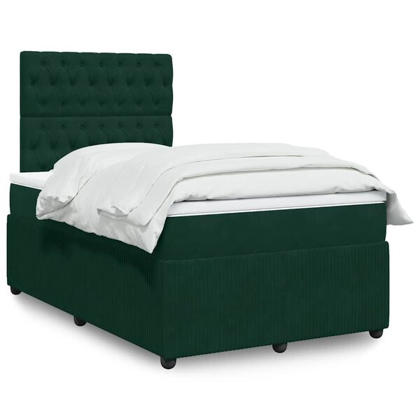 vidaXL Cama boxspring com colch&atilde;o 120x200 cm veludo verde-escuro