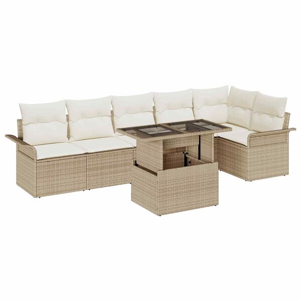 vidaXL Conjunto de Sof&aacute; de Jardim 7 pcs Bege Rattan Sint&eacute;tico