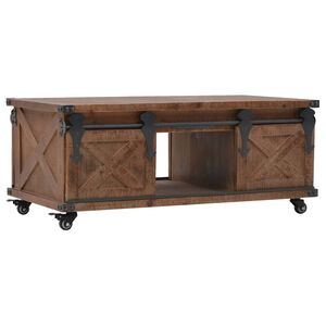 vidaXL Mesa de centro em madeira de abeto maci&ccedil;a 91x51x38 cm castanho