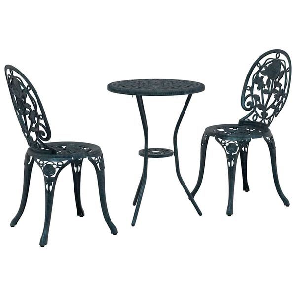 vidaXL Conjunto Bistro de Jardim 3 pcs Verde Alumínio