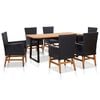 vidaXL 7 pcs conjunto jantar exterior vime PE e madeira ac&aacute;cia preto