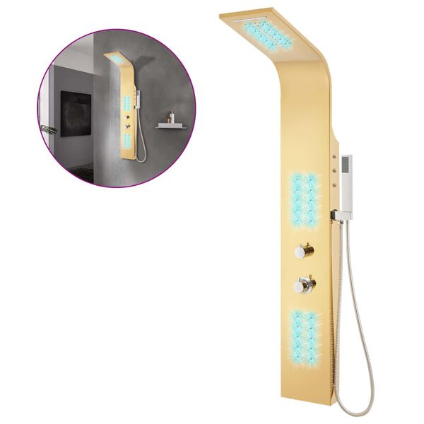 vidaXL Sistema de duche curvo em a&ccedil;o inoxid&aacute;vel 201 dourado