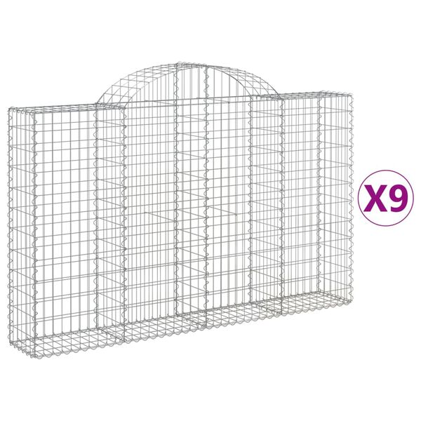 vidaXL Cestos gabi&atilde;o arqueados 9pcs 200x30x120/140cm ferro galvanizado