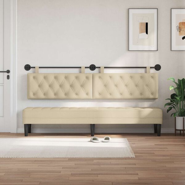 vidaXL Cabeceira Suspensa Creme 210 x 55 x 7 cm tecido
