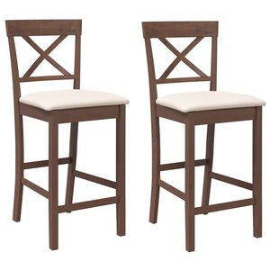 vidaXL Bancos de bar com almofad&otilde;es 2pcs madeira de seringueira maci&ccedil;a